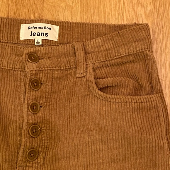 Reformation Cynthia Button Fly High Rise Tan Corduroy Pants / Womens Size 27 - Picture 5 of 14